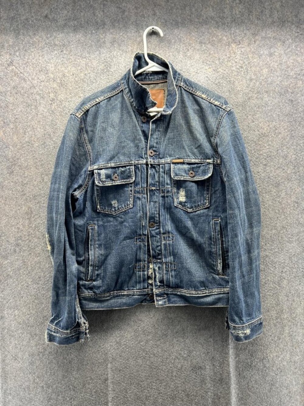 Ezra Fitch Jacket Men Large Blue Denim Jean Button Front Abercrombie Trucker Y2K